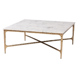 Baxton Studio Akanji Marble Coffee Table - Modern Rustic Accent Table with Hand-Forged Metal Frame for Living Room or Seating Areas, Square